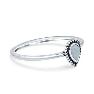 Thumb Ring Teardrop Pear Shape Lab Created White Opal 925 Sterling Silver (7mm)